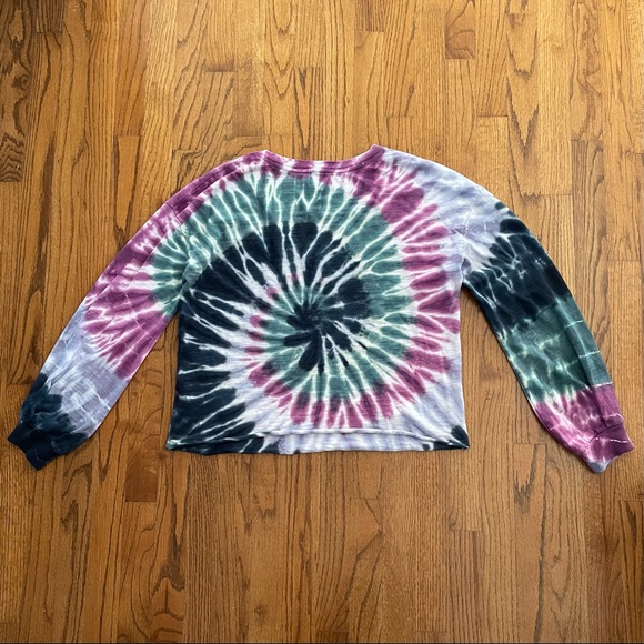 NATION LTD Purple Green Blue Tie Dye V-Neck Long Sleeve Top Women’s Size Medium - Picture 8 of 11